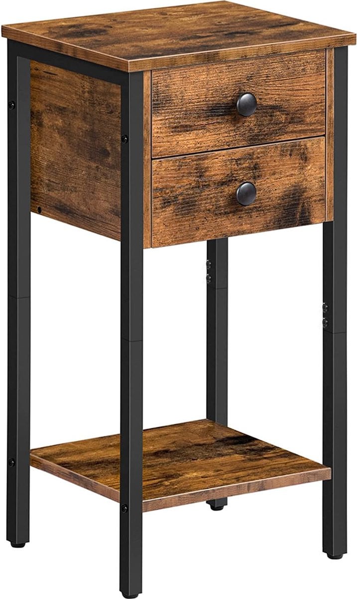 Donkerbruine bijzettafel met laden en legplanken en metalen frame EBF72BZ01