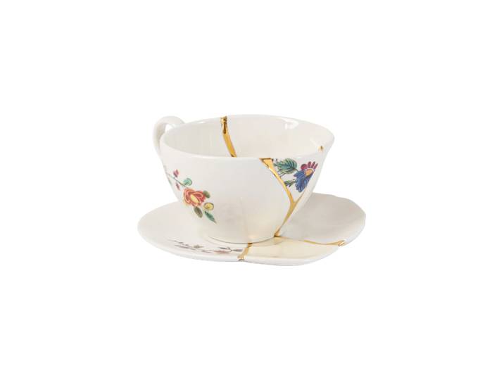 Design Tee- & Kaffee-Set „Kintsugi 02“ aus Porzellan mit Golddekor verziert Multicolor Seletti