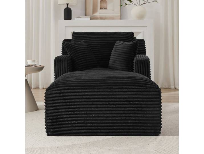 Méridienne 1 place AESVAR en velours côtelé noir fauteuil relaxation sans montage convertible canapé-lit