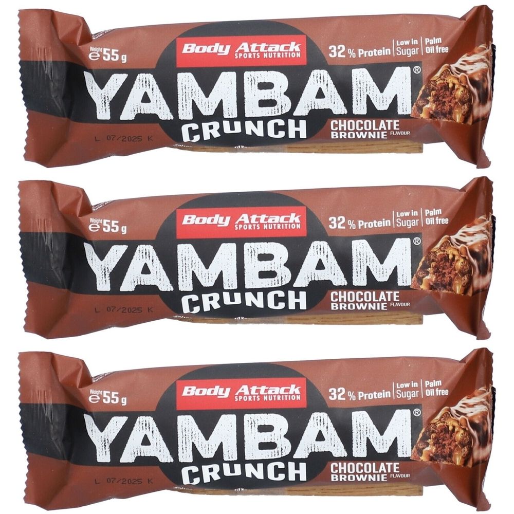 Body Attack Yambam Crunch Riegel Schokolade Brownie 3x 3x55 g