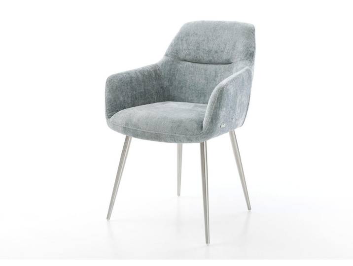 DELIFE Esszimmerstuhl Pejo-Flex Chenille Pastellblau 4-Fuß konisch Edelstahl Taschenfederkern