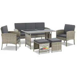 Juskys Polyrattan Gartenmöbel Sitzgruppe Turin Set 6 teilig - Outdoor Möbel mit Tisch – Lounge grau-meliert