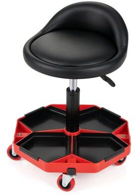 Costway Height Adjustable Garage Seat with and PU Leather Seat Cushion-Blackred