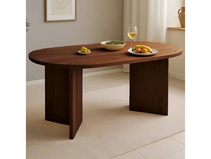 SAM Ovaler Esstisch Laurie 160x90 cm Akazie nussbaum V-Gestell Holz Esszimmertisch massiv, oval mit gerader Kante