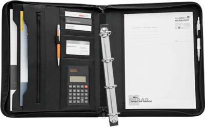 Schreibmappe WEDO, A4, 8 Fächer, herausnehmbare Ringmechanik, inkl. Taschenrechner, Kunstleder, schwarz