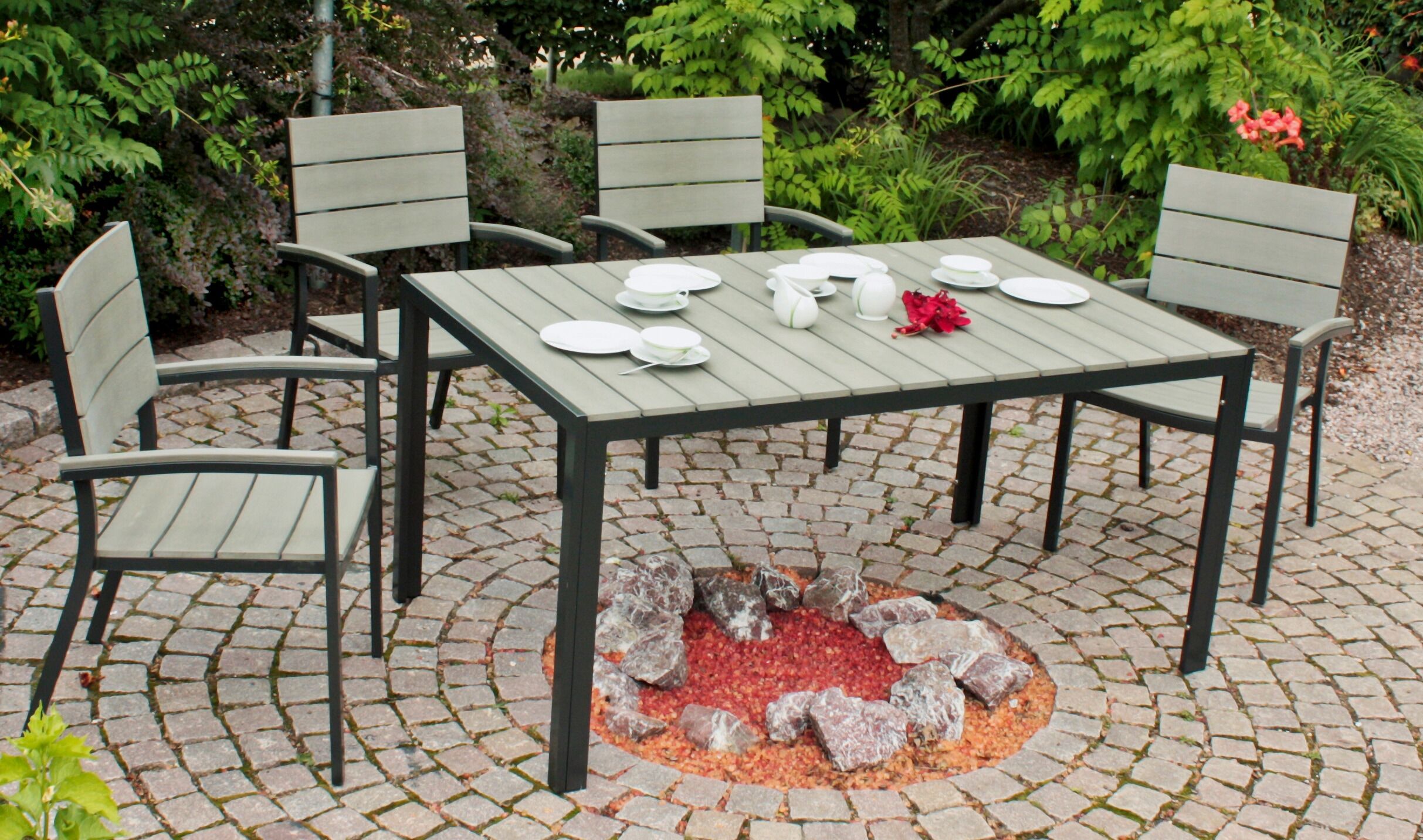 Garten-Essgruppe GARDEN PLEASURE "OLIVIA", grau, Sitzmöbel-Sets, Garten-Essgruppe