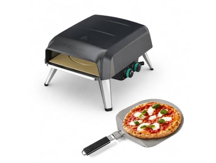 Jamie Oliver by Tefal Pizzaofen mit drehbarem Pizzastein, Pizzaofen für Zuhause, Gas-Pizzaofen, 360° drehbarer Stein, kompaktes Design, inkl. Pizzaschaufel, JM4168D0