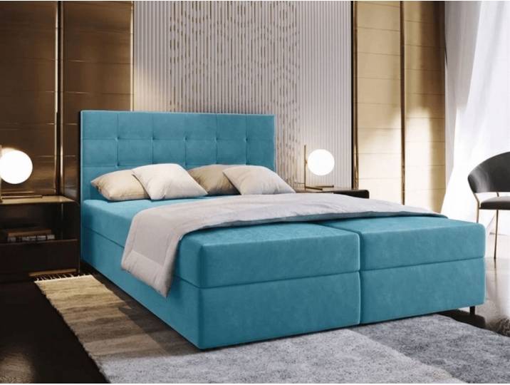 Gepolstertes Boxspringbett GLORIEN VELVET 160x200 cm blau Matratze: Bonell-Federkernmatratze