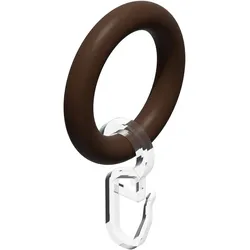 RUNDRINGE MIT FALTENHAKEN FÜR GARDINENSTANGEN 16 mm Ø, Nussbaum, Packung 10 Stück
