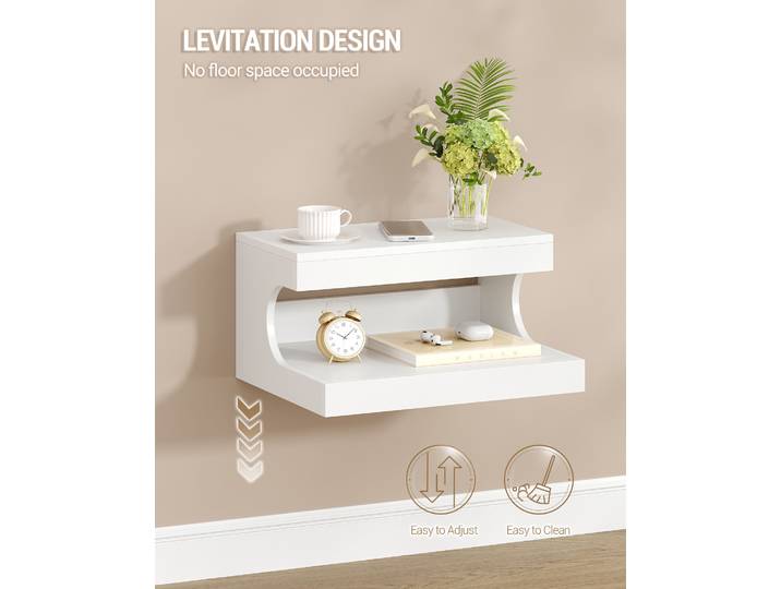 Table de chevet suspendue, étagère murale avec plateau coulissant, étagère murale flottante avec espace ouvert, pour chambre à coucher