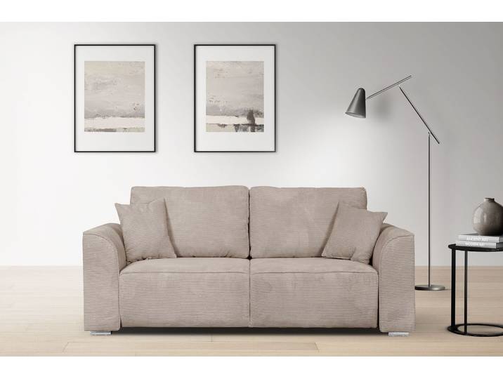 2-Sitzer INOSIGN BEATRICE, erhältlich in trendigen Stoffoptionen, B/T/H: 143/73/92 cm , grau (taupe), B:195cm H:92cm T:107cm, 100% Polyester, Sofas, In hochwertiger Verarbeitung, incl. 2 großen Zierkissen in Korpusfarbe