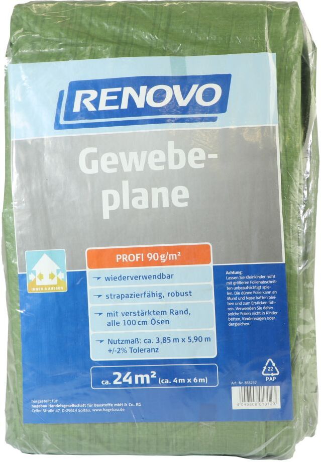 RENOVO Gewebeplane Profi, grün, mit Ösen, 6 x 4 m