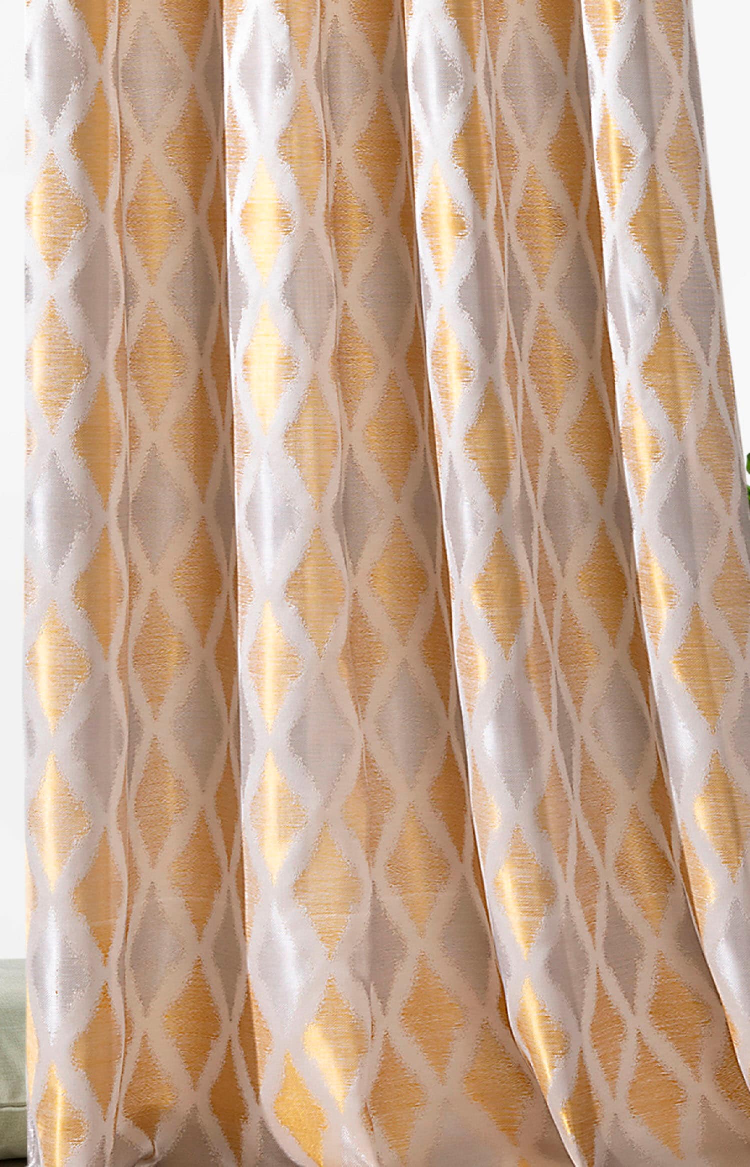 Vorhang WECKBRODT "Raute" Gr. 1, gelb (senf, silberfarben), B:140cm H:245cm, Jacquard, Polyester, Gardinen, Vorhang, Jacquard, strukturiert, blickdicht, Muster Raute, Gardine, Store senf, silberfarben 245cm, Ösen, 140cm
