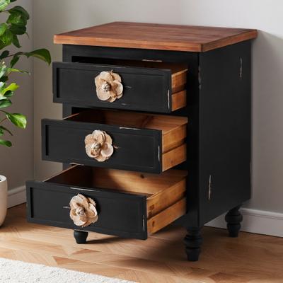 ZWYO HOSIMU "18.9""L Vintage Farmhouse End Table with 3 Drawers & Floral Knobs, Nightstand with Gourd Legs, Bedside or Sofa Accent Table"