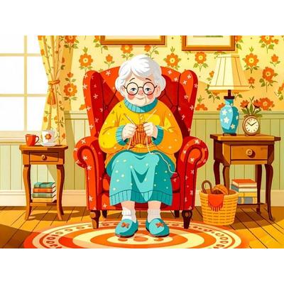 CALVENDO Puzzle Oma strickt zufrieden im bequemen Sessel zu Hause | 1000 Teile Lege-Größe 64x48cm Foto-Puzzle für glückliche Stunden