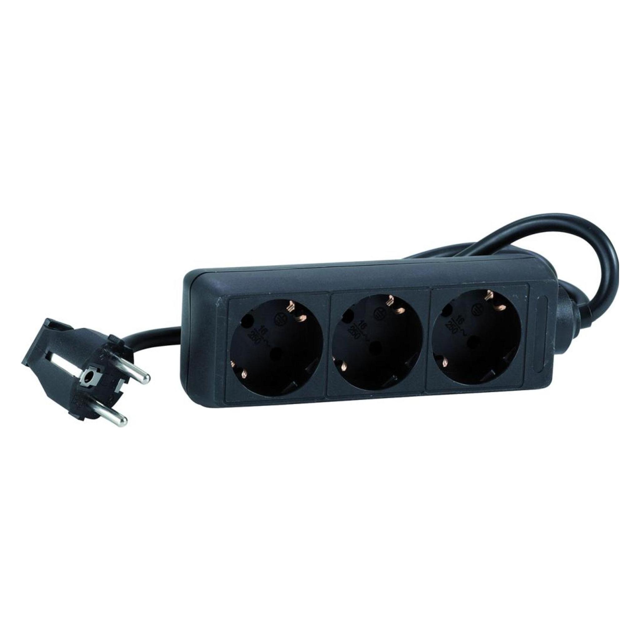 Hedi Steckdosenleiste. Farbe schwarz 3x Schuko 250 V (CEE 7/3, 1.40 m) (SL315)