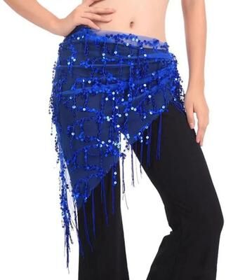 Uplift Essentials Sequin Tassel Belly Dance Hip Scarf Professional Performance Waist Belt High Yield Kinetic Interaction Hub royal Blue