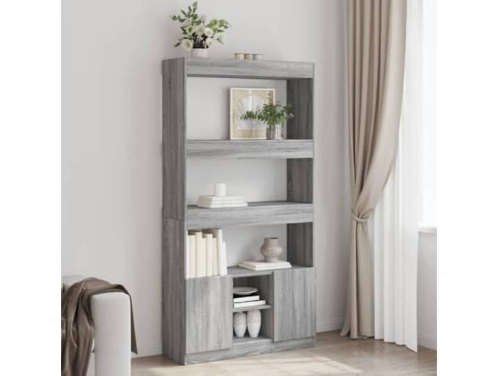 ZQQLVOO Highboard Grau Sonoma 92x33x180 cm Holzwerkstoff mit Türen Stauraum mit Türen, robustes Material, vielseitig nutzbar, für Wohnzimmer, Schlafzimmer, Büro