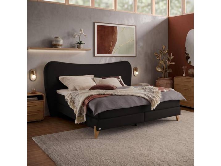 Boxspringbett Abelia Kunstleder 160x200cm TTF-Box Härtegrad: H3 Schwarz retro/vintage