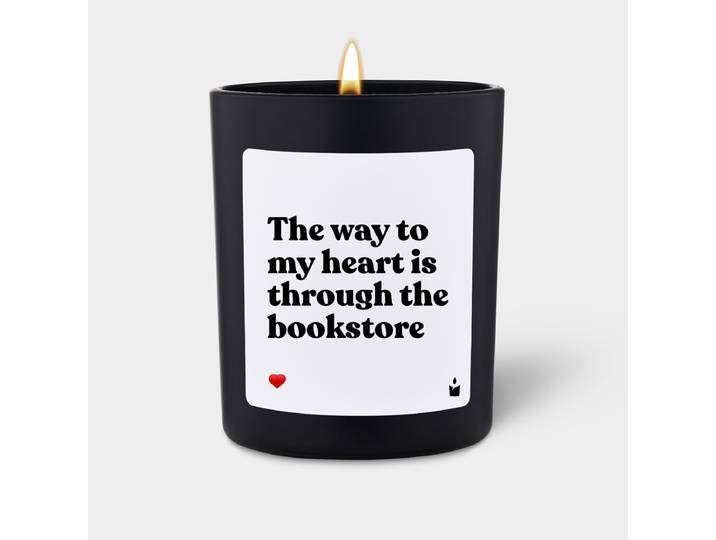 Duftkerze Schwarz Woody The way to my heart is through the bookstore
