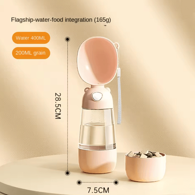 Inspire Essentials Portable Dog Water Bottle With Food Dispenser Travel Pet Bowl apricot 2 In 1