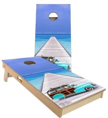 Skip's Garage Woody Wagon Outdoor Cornhole Board Set
