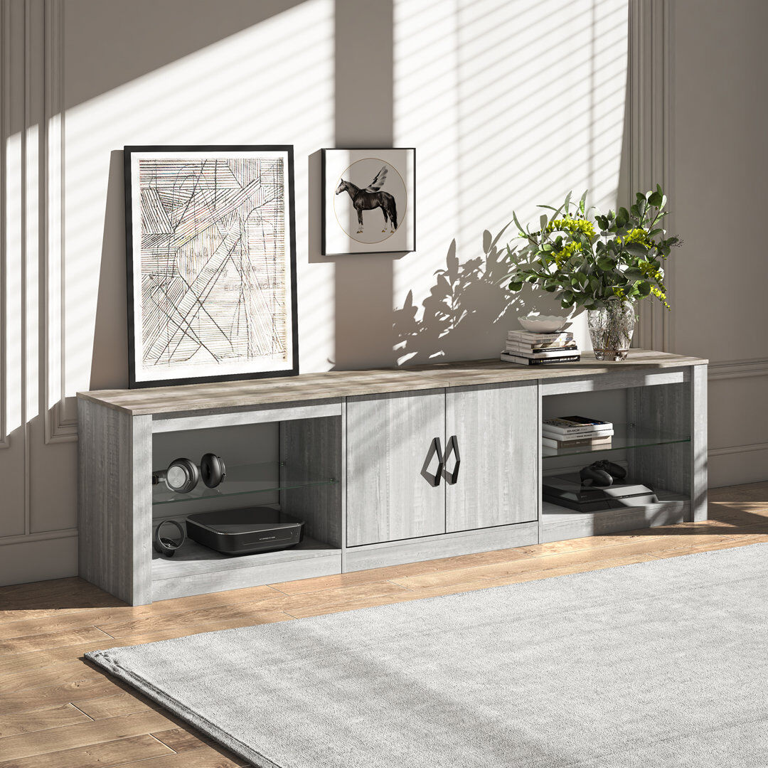 Blue Elephant 179cm TV Stand for TVs up to 75" with Storage Cabinet, Entertainment Center for TVs with LED Light White Wash 75"