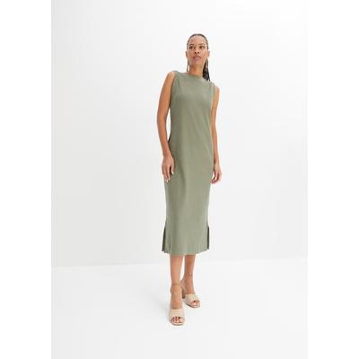Jerseykleid BONPRIX, Damen, Gr. 44/46 (L), N-Gr, ohne Ärmel, Jersey, grün (oliv), Jersey, Obermaterial: 95% Baumwolle, 5% Elasthan, bequem, Kleider Jerseykleid, aus Rippjersey, mit rundem geripptem Halsausschnitt, ohne Ärmel