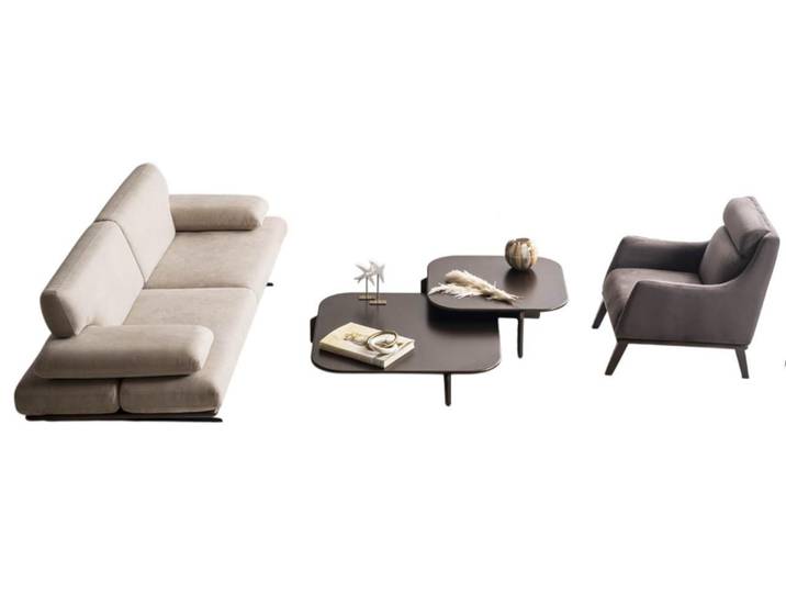 JVmoebel Polstergarnitur Stoffsofa mit Holzfüßen und Designer Sessel in Grau, (3-tlg)