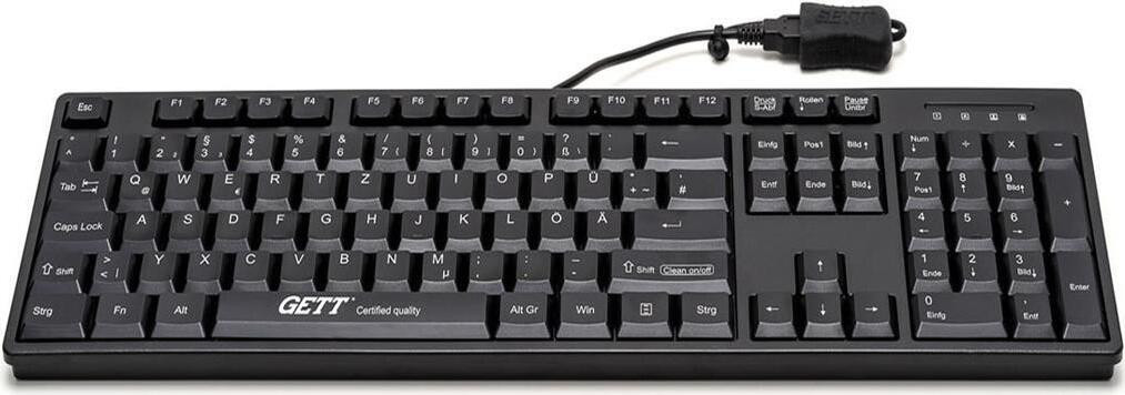 GETT GCQ Cleantype Easy Basic toetsenbord met kunststof behuizing, IP 68, 105 toetsen, USB, zwart, DE lay-out