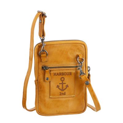 Mini Bag HARBOUR 2ND "Benita", Damen, Gr. B/H/T: 11cm x 18cm x 2cm, gelb (curry), Rindsleder, Taschen, Umhängetasche, Schultertasche mit typischen Marken-Anker-Label