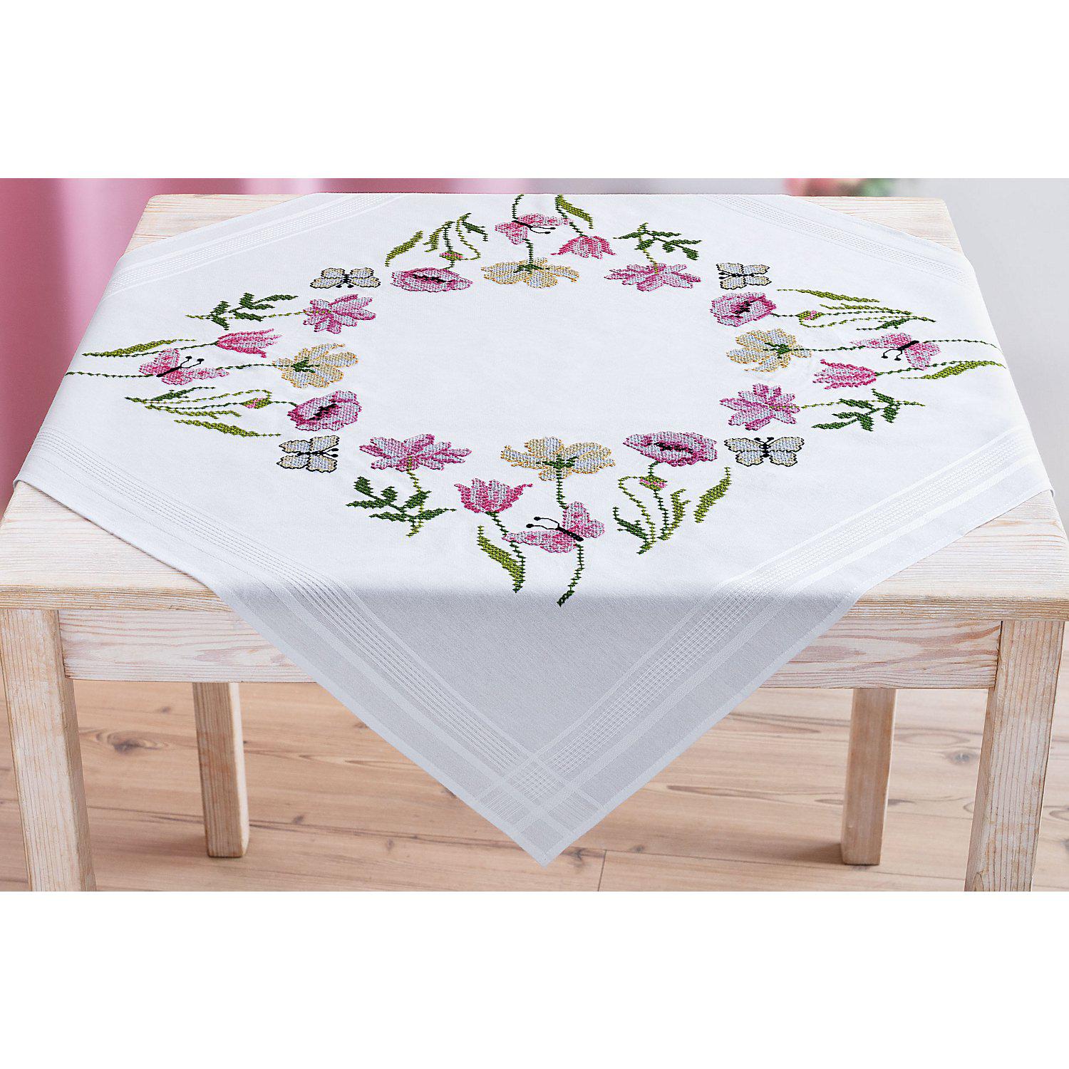 Stickmitteldecke "Frühlingsblumen"