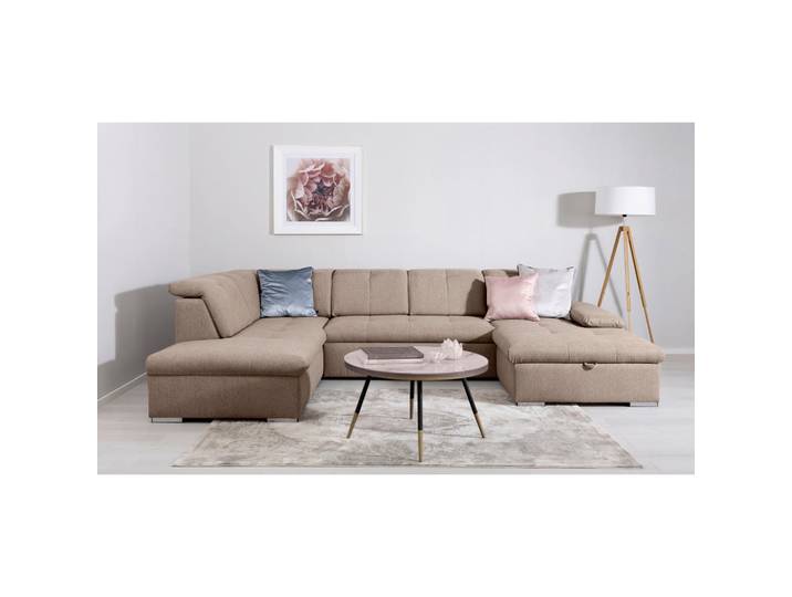 Mid.you Wohnlandschaft Ramzes, Hellbraun, Metall, 6-Sitzer, U-Form, 328x215 cm, Made in EU, seitenverkehrt erhältlich, Rücken echt, Wohnzimmer, Sofas & Couches, Wohnlandschaften, Wohnlandschaft U-Form