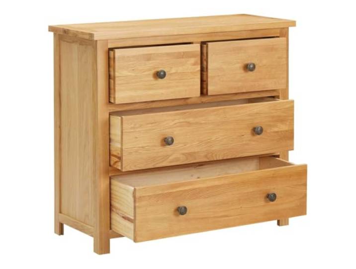 RJPLMFV Kommode aus massivem Eichenholz mit Schubladen 80 x 35 x 75 cm Praktische Aufbewahrung, 4 geräumige Schubladen, stabile Oberseite, Wandbefestigung inklusive, einfache Wartung