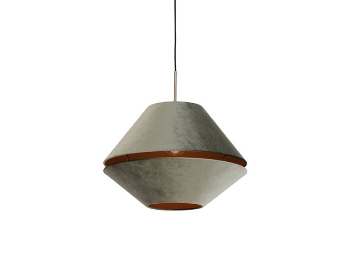 Suspension moderne bronze avec double abat-jour en velours vert -