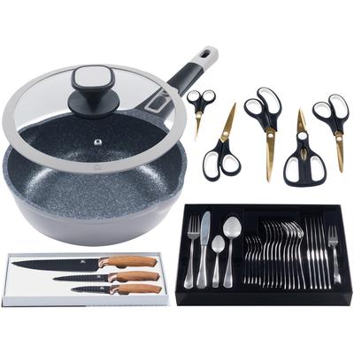 Bratpfanne KING "Küchenstart", braun (holzfarben, grau), H:7,5cm Ø:24cm, Pfannen, Bratpfanne, Küchenmesser, Scheren, Besteck, Bratpfanne + Deckel Ø 24 cm,Induktion