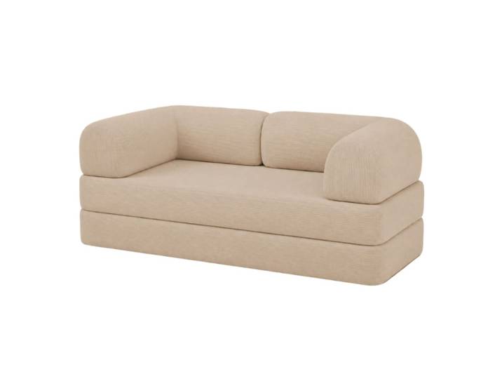 Canapé lit compressé modulable en velours côtelé 90x180 cm beige