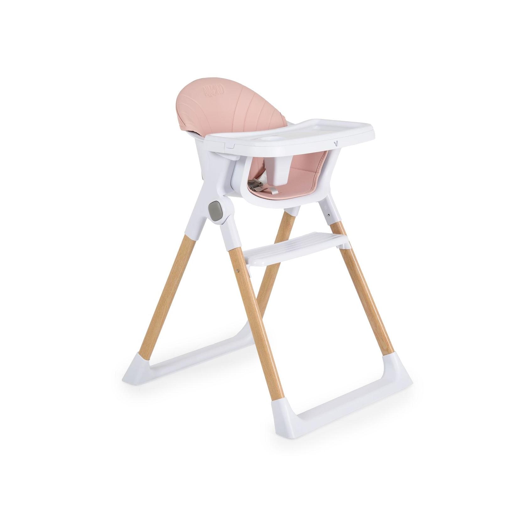 Cangaroo Kinderhochstuhl Almond Holzoptik klappbar Doppeltablett Sicherheitsgurt rosa
