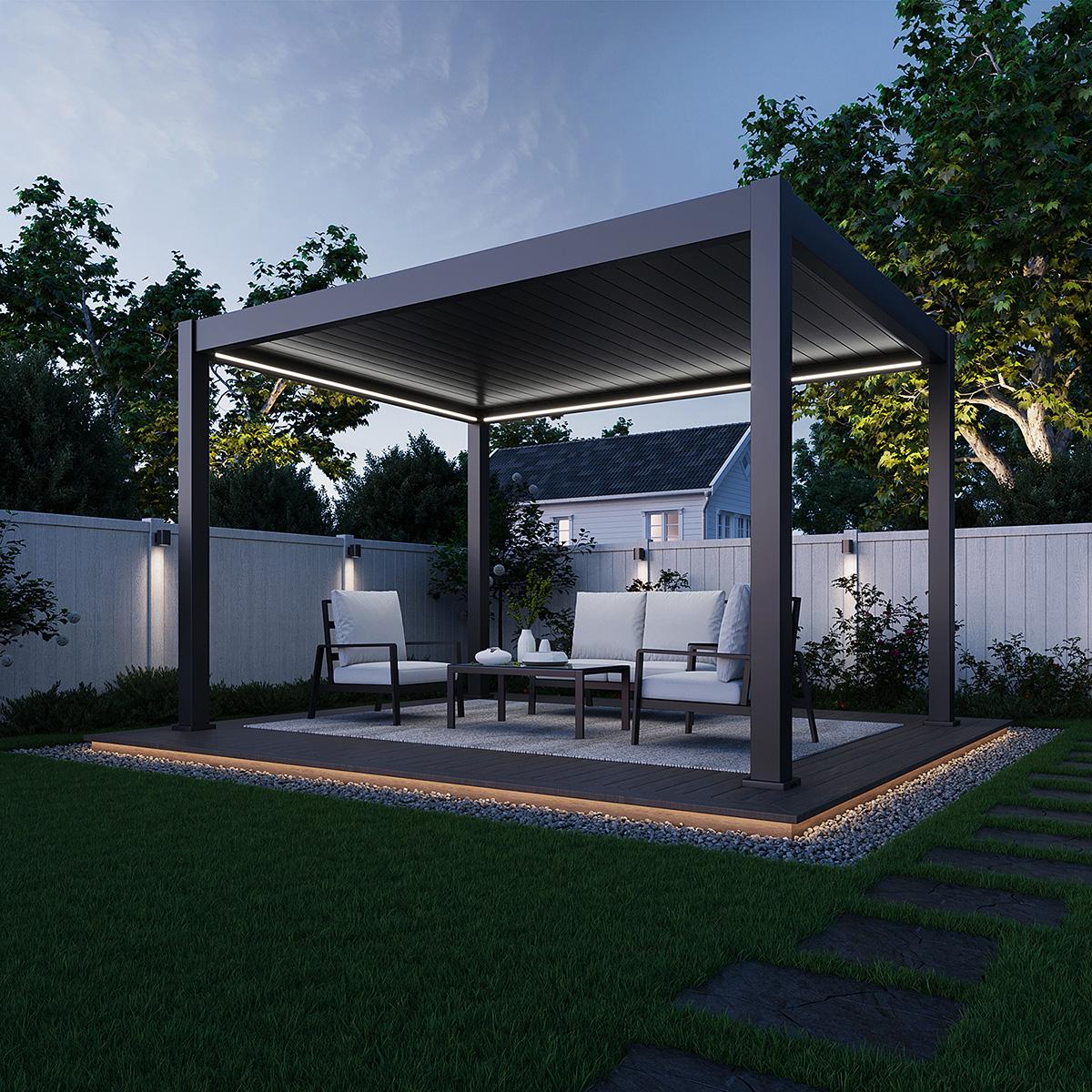Weide E-Deluxe Plus elektrische Pergola Voll-Aluminium 3x4m mit Lamellendach anthrazit