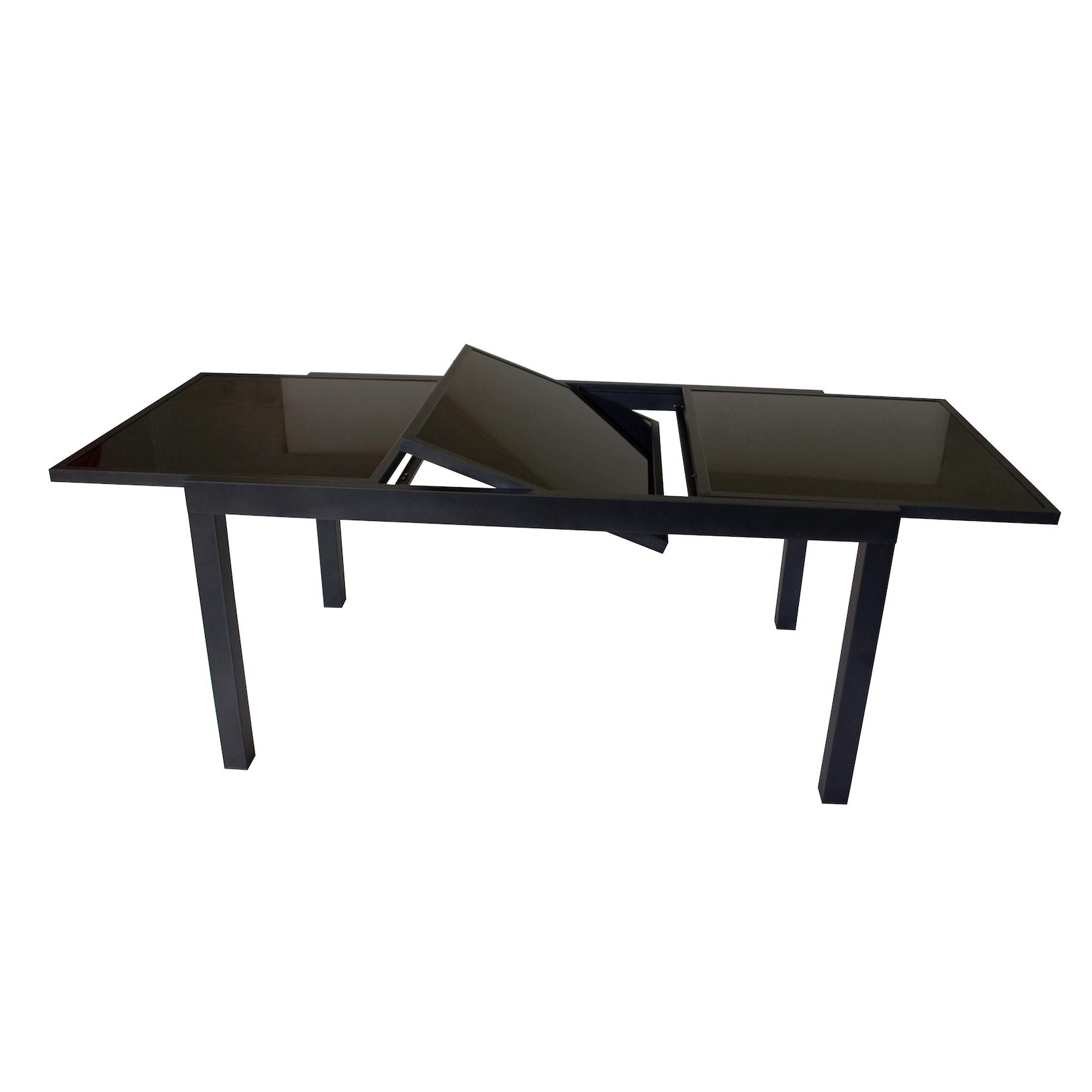 Ausziehtisch TORINO 180/240x100cm, Aluminium anthrazit + Glas schwarz