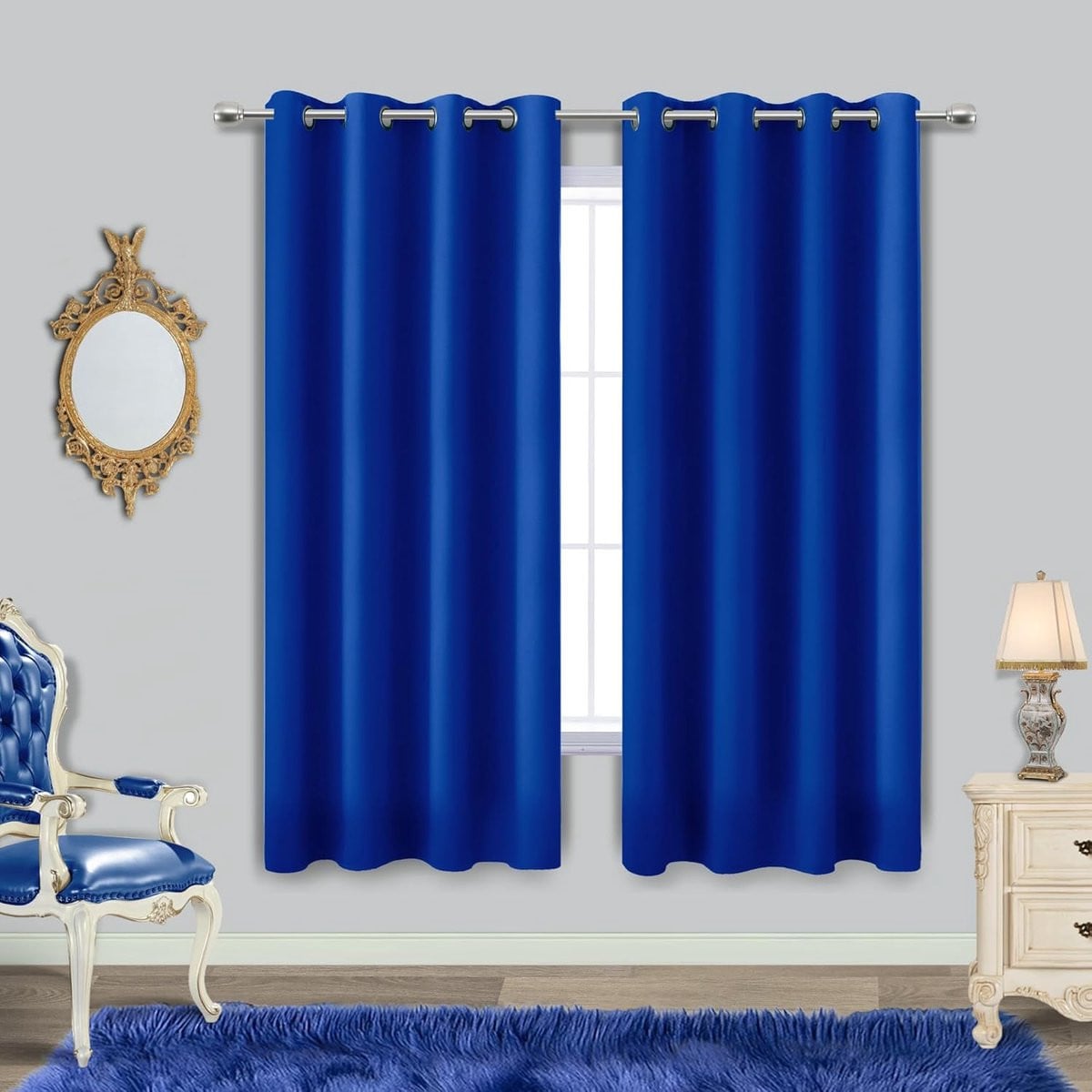 Set van 2 donkerblauwe verduisterende gordijnen voor de slaapkamer