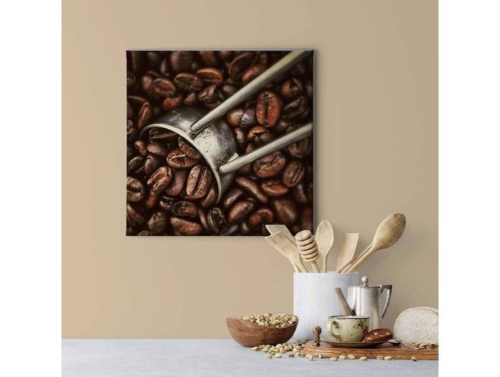 Wandbild Coffee Roasting Polyester PVC / Fichtenholz Braun 50 x 50cm