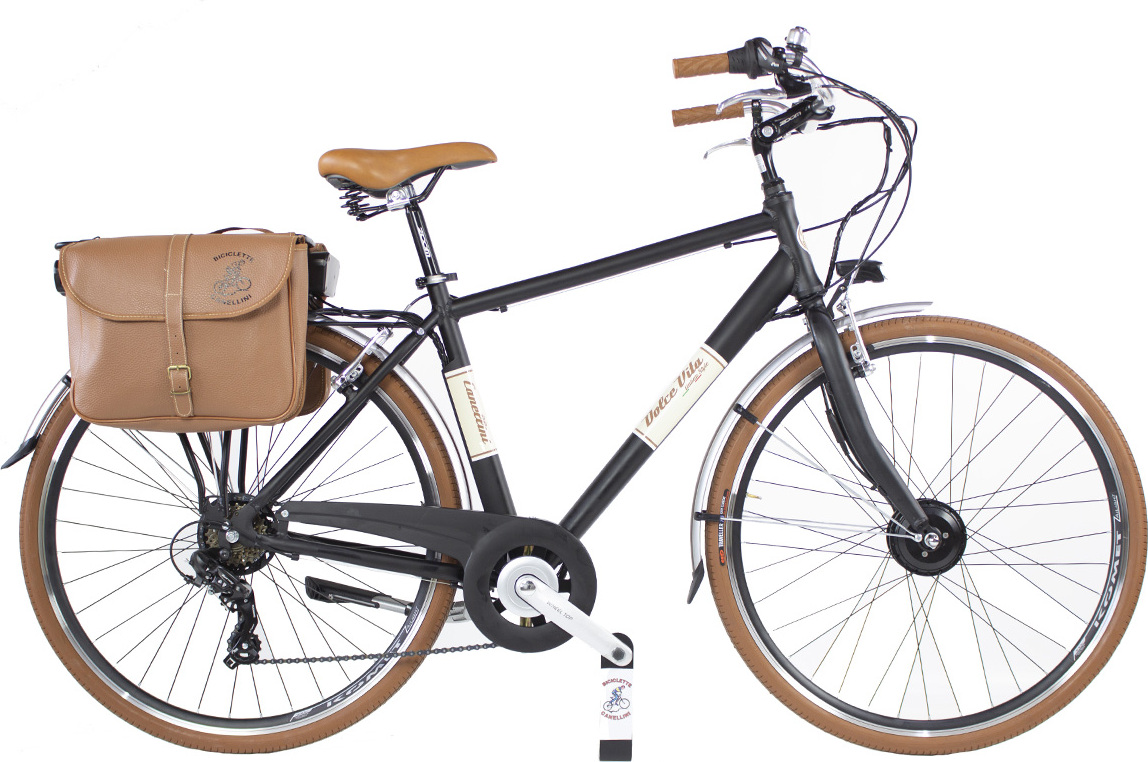 Elektro-Fahrrad Dolce Vita by Canellini Citybike Mann Aluminium mit Seitentasche - Schwarz 58