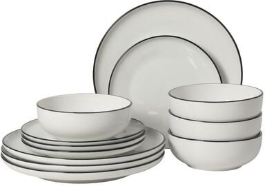 Gibson Home Havenstone 12-Piece Porcelain Dinnerware Set - Plates & Bowls, Classic White Everyday Dish Set