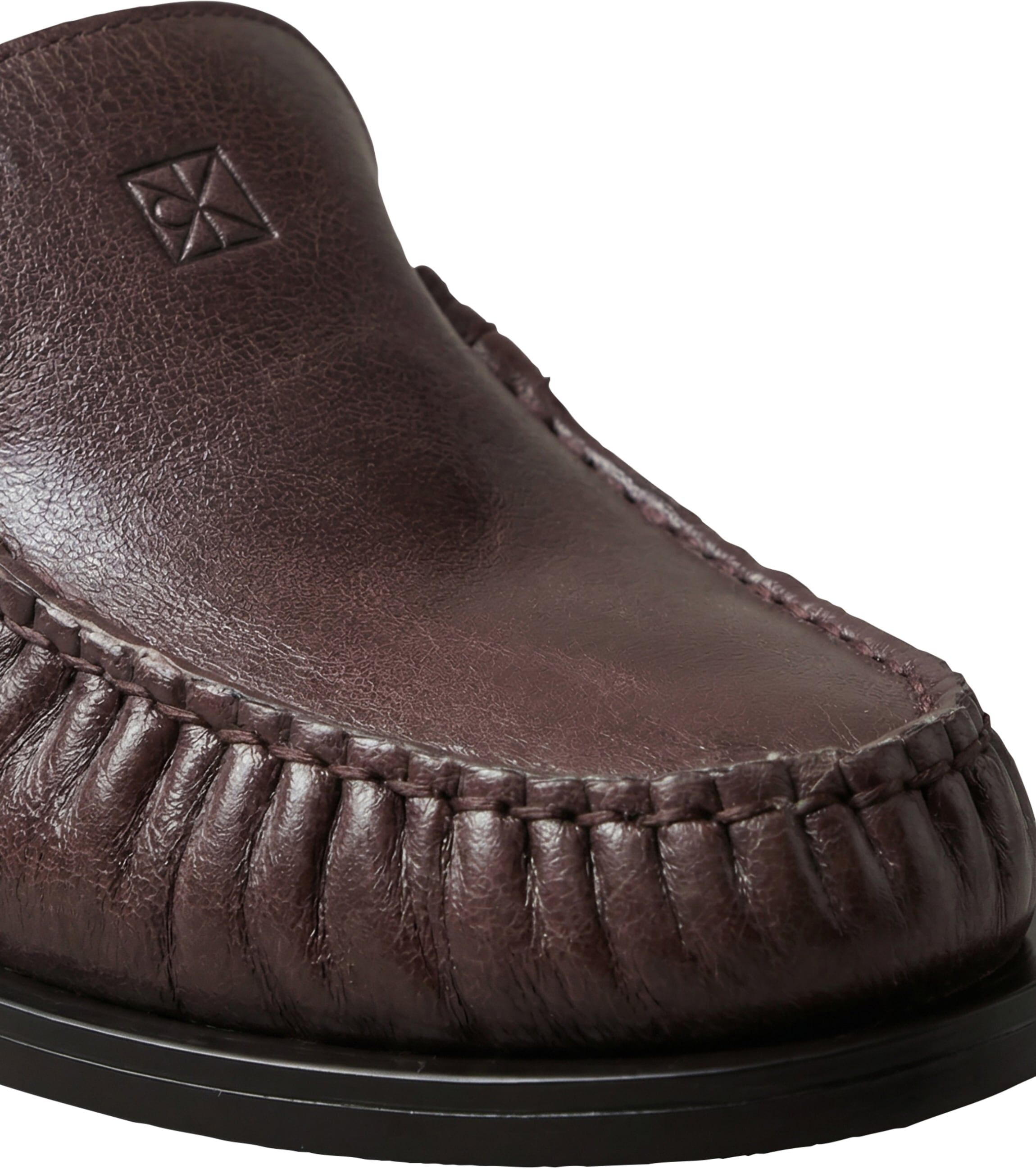 Loafer CALVIN KLEIN "ROUND ESSENTIAL LOAFER LTH", Damen, Gr. 37, Leder, braun (fudge, schwarz), unifarben, Schuhe Loafer, Slipper, Schlupfschuh mit gepolstertem Schaftrand