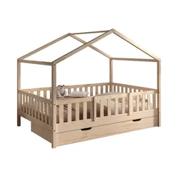 HAUSBETT Kapua 140x200 mit Bettschublade Rausfallschutz Kiefer massiv