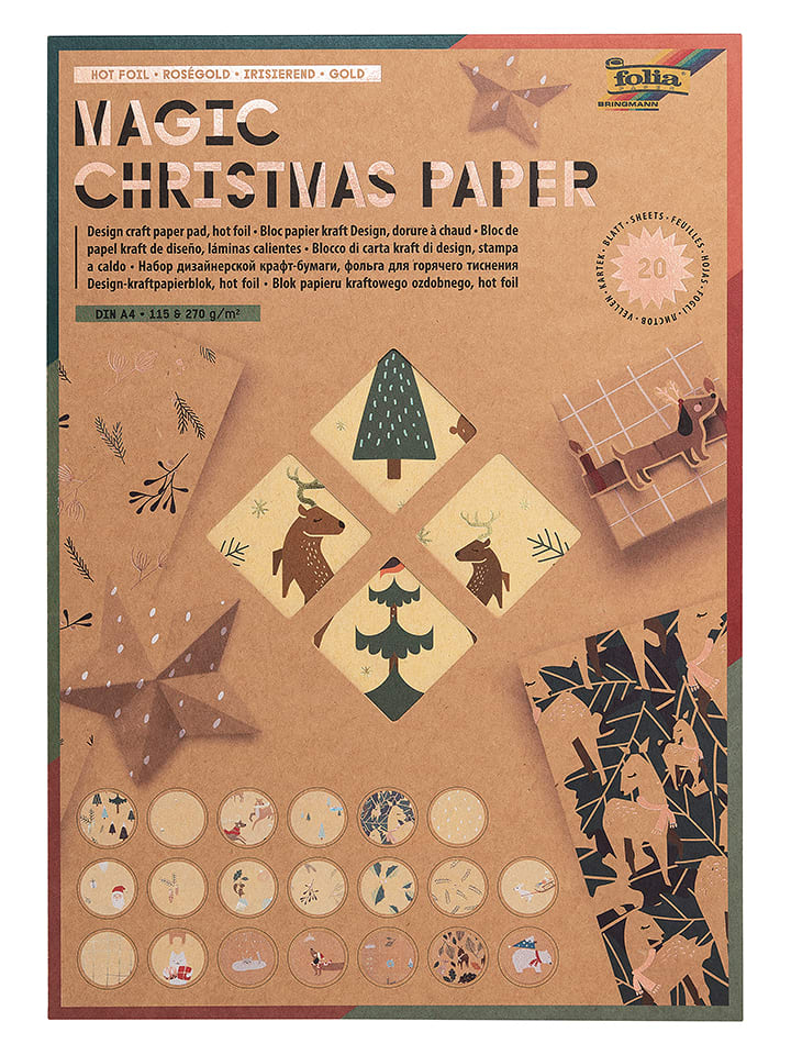 folia PAPER Designpapier "Magic Christmas" in Gold - 20 Blatt - DIN A4 - onesize