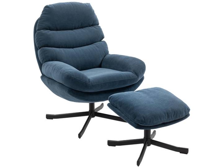 Homcom Relaxsessel mit Hocker Sessel Loungesessel mit Chenille-Stoff Fernsehsessel Blau, Füllung: Schaumstoff,Schaumstoff, 78x100x93 cm, Wohnzimmer, Sessel, Relaxsessel