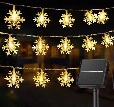 Inspired Living RadiantGlow Solar Snowflake String Lights (60 LED 8 Mode Outdoor Waterproof Fairy Lights) yellow 5m 20leds