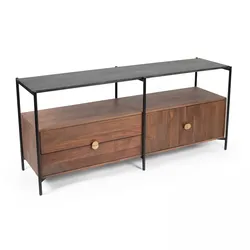 Oviala Business TV-Möbel aus Marmor mit Stauraum aus massivem Akazienholz 152 cm